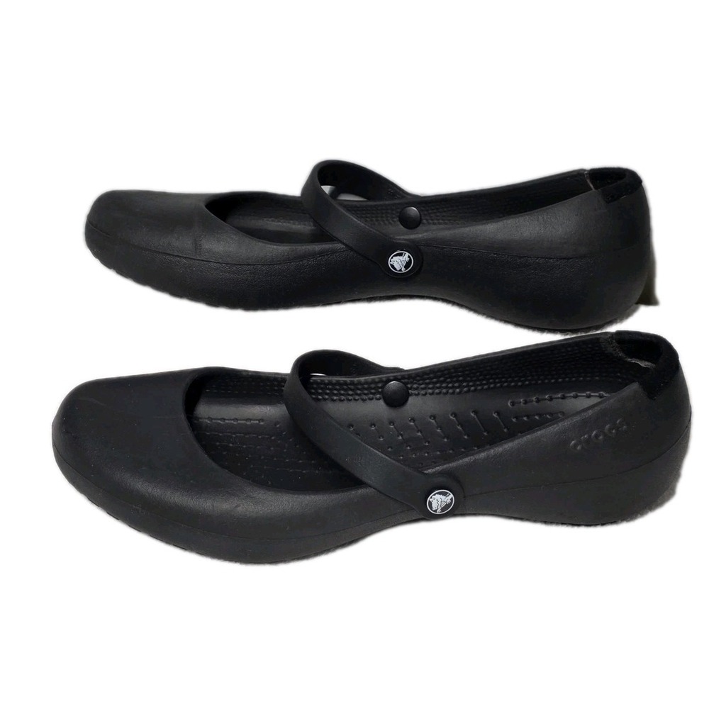 Crocs Alice Work Mary Jane Flats Size 8 Black Slip Resistant Lightweight Comfy